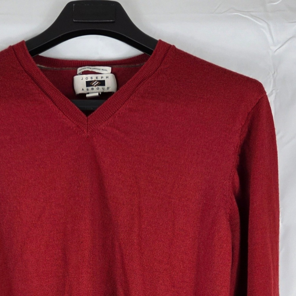 Joseph Abboud Mens XXL Red Extra Fine Merino Wool V-Neck Sweater Burgundy Knit